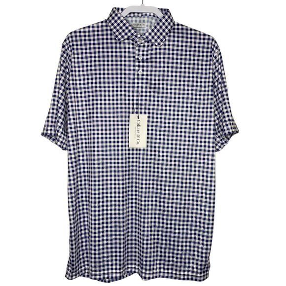 Collars & Co Polo Shirt Mens L Purple Gingham Relaxed Golf Preppy Stretch NWT - Picture 2 of 9